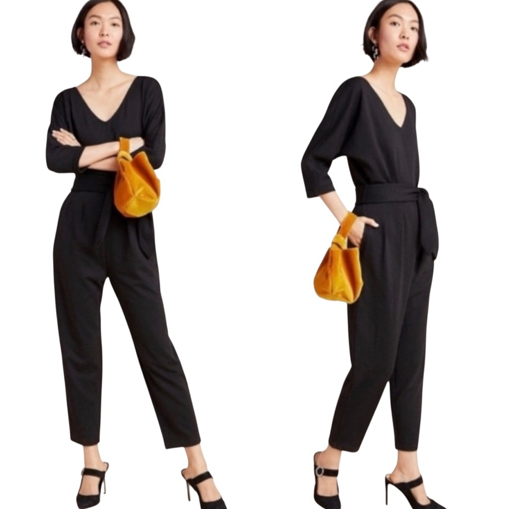 Anthropologie Sutton Ponte Black Belted Jumpsuit with Pockets Size XS